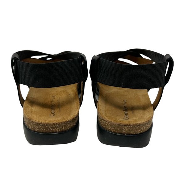 COMFORTIVA Women's EVA Metallic Leather Slide Sandals Black 8 1/2 Wide - Picture 4 of 5